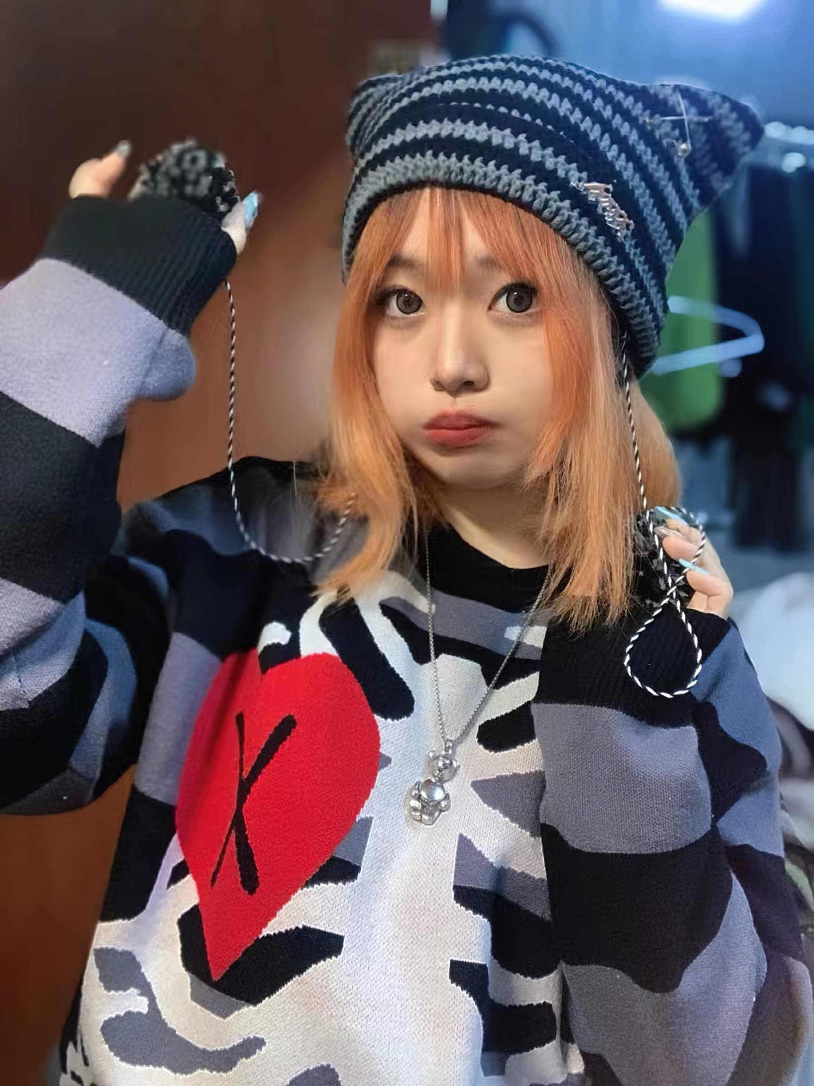 Crochet Hats for Women Vintage Beanies Women Fox Hat Grunge Goth Beanies Hat Y2K Accessories Slouchy Beanies for Women