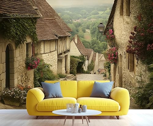 Miniatura 2 de Papel pintado de casas de campo italiano, murales de pared retro de casa de campo 3D, paisaje natural, callejero, papel tapiz texturizado para