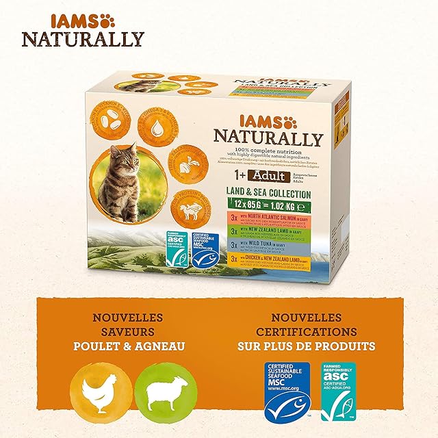 Foto 2 de 5 de IAMS Naturally Colección Tierra y Mar para Gatos Adultos, 12 x 85 g