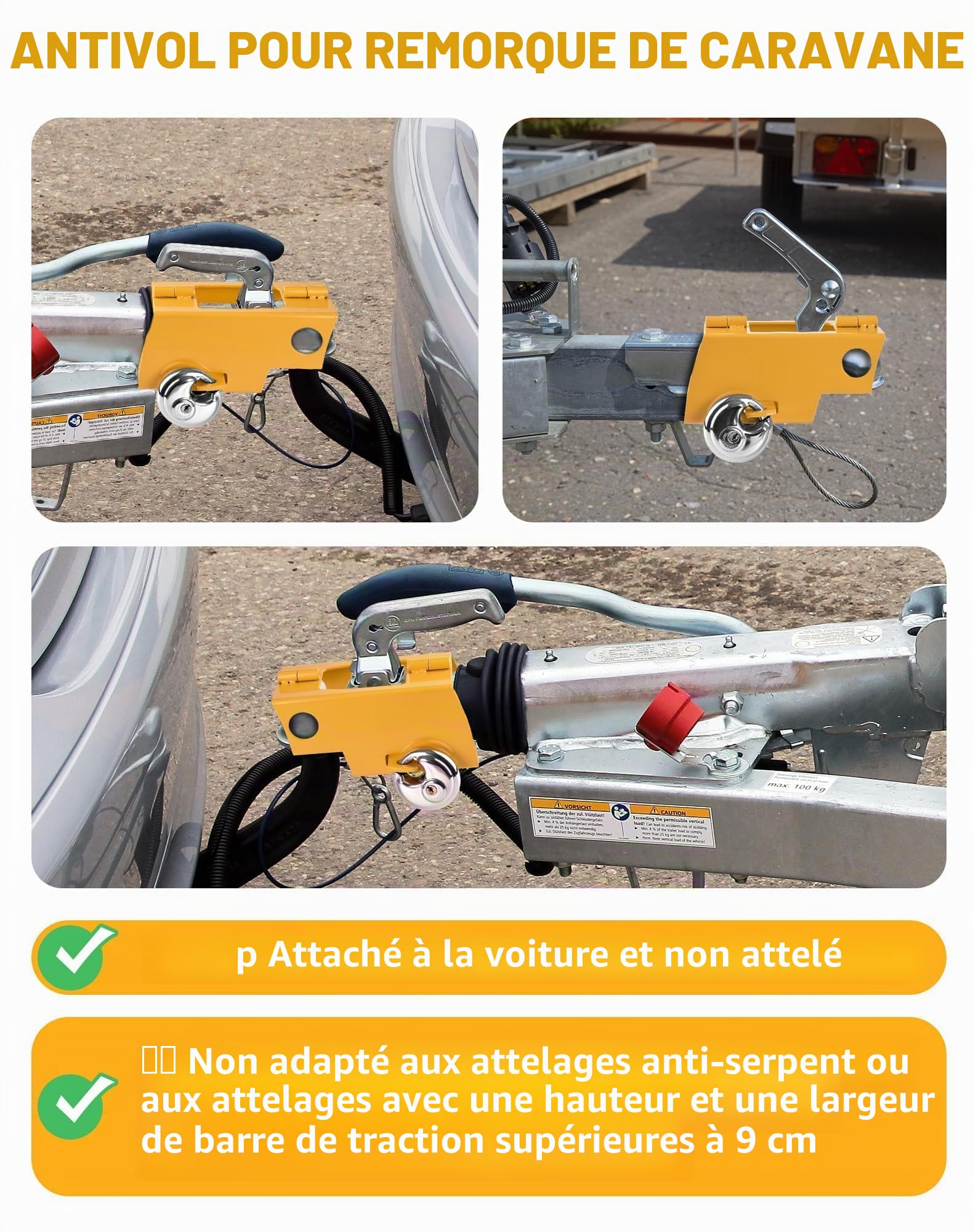 Anti Vol Remorque Cadenas Remorque Attelée et non Attelée Antivol Caravane Attelage Verrouillage Remorque Voiture