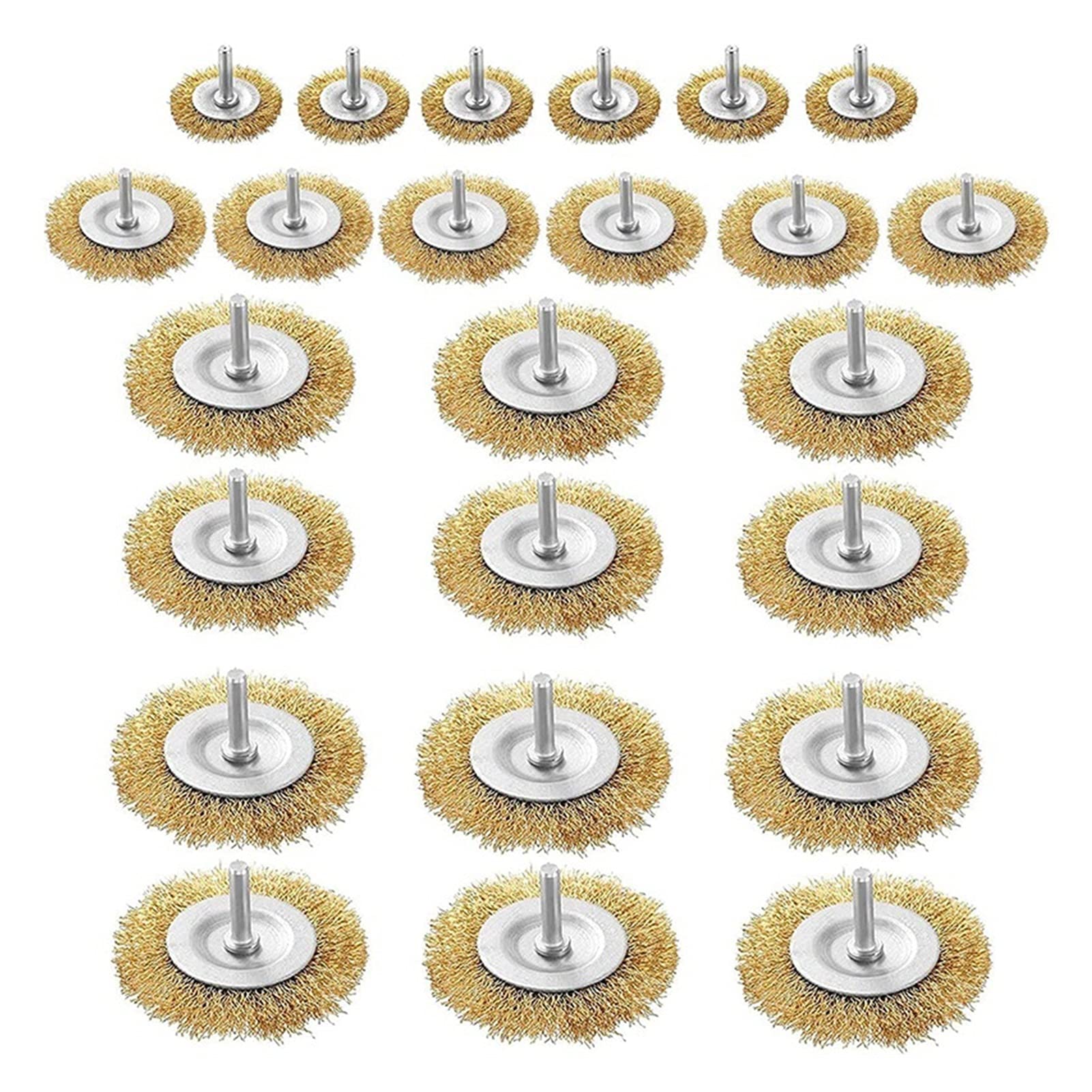 Set di Spazzola per Ruote Metalliche 24pcs con Spazzola per Trapano a Filo di 6mm in Gambo in Acciaio per rimozione di ruggine/corrosione/Vernice