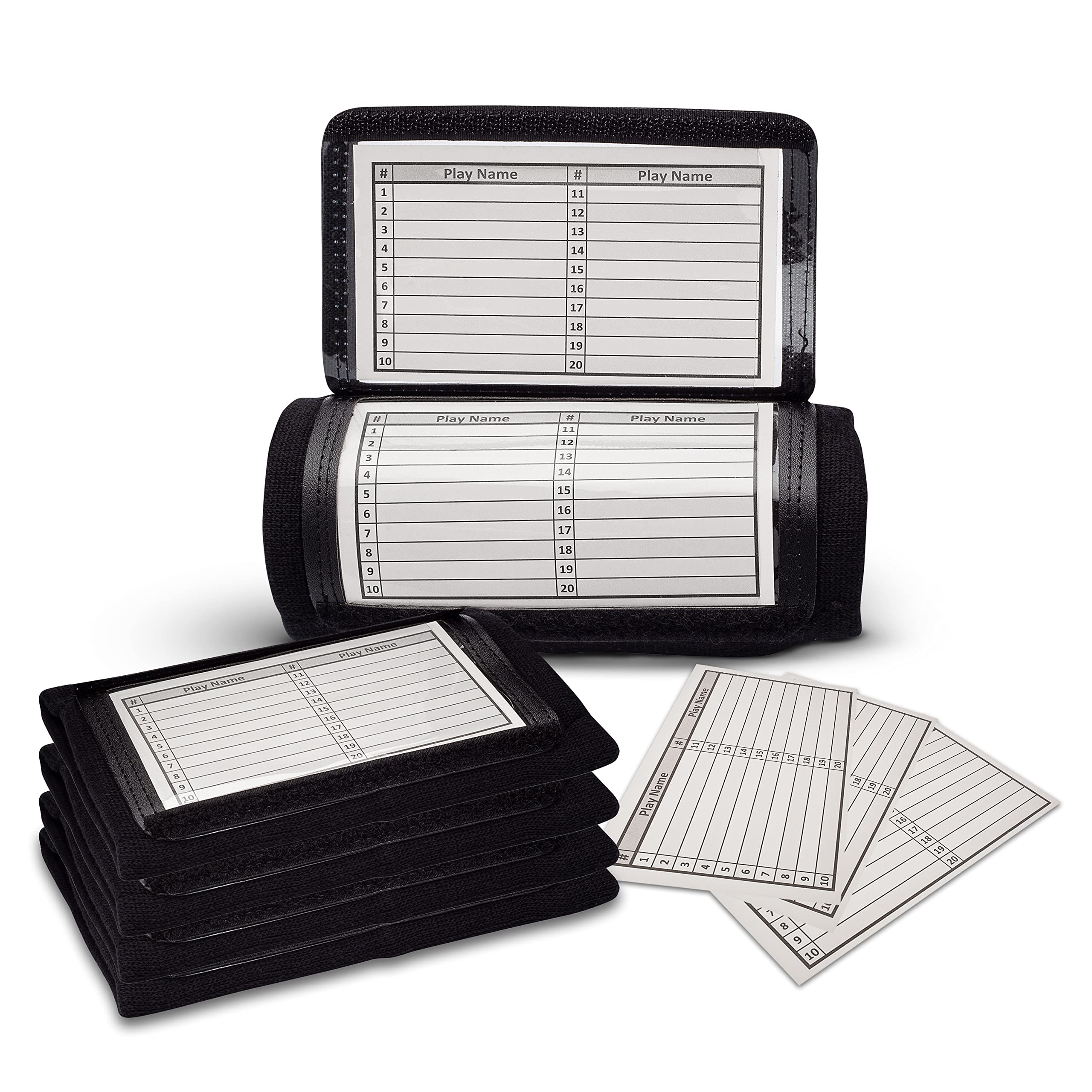 GSM Brands Quarterback (QB) Play Wristband - Adult or Youth Size - Pro Football Armband Playbook - 5 or 10 Pack (Black)