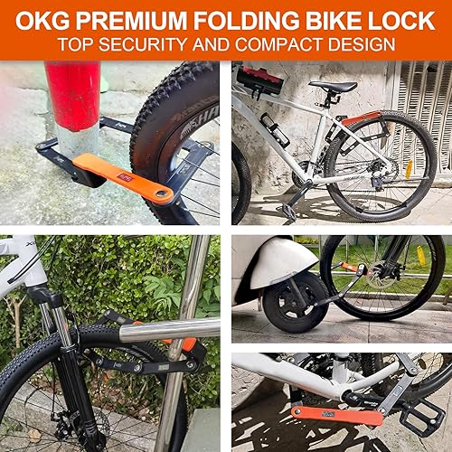 Miniatura 6 de OKG Candado plegable para bicicleta, 3.7 libras, 4 llaves, cerradura plegable de bicicleta de 3 pies, grado de seguridad 910, acero de aleación,