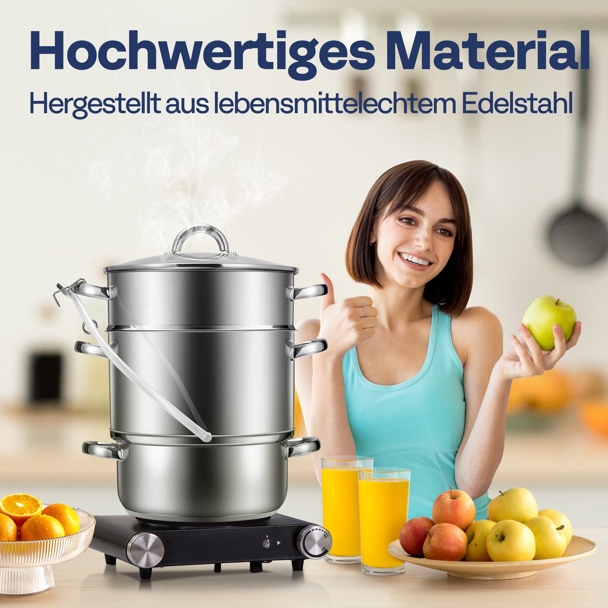 VIVOHOME 10L Dampfentsafter aus Edelstahl für Obst und Gemüse Entsafter Kochtopf mit Deckel aus gehärtetem Glas geeignet für Herdarten Induktion (11 qt)