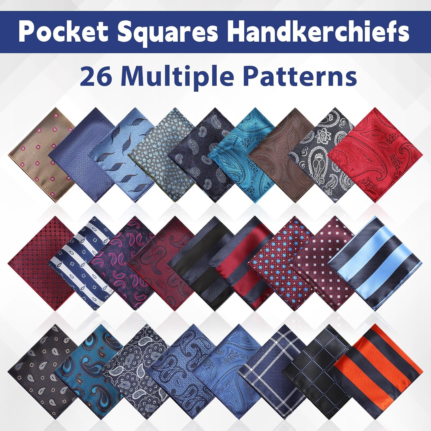 52 Pcs Pocket Squares for Men Soft Silk Handkerchiefs for Suit Accessories Wedding Business Banquet 9.06 x 9.06'', 52 Styles