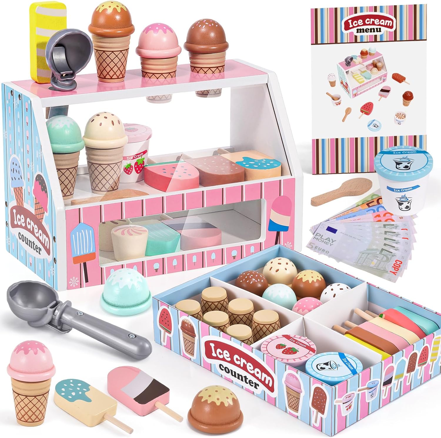 Regalo Bambini Creativo Gelateria Giocattolo Per Bambini - Set Gioco Di  Ruolo Con 97 Pezzi Per Bambini 3-6 Anni Carrello Gelati Play Doh, image size:1500x1490