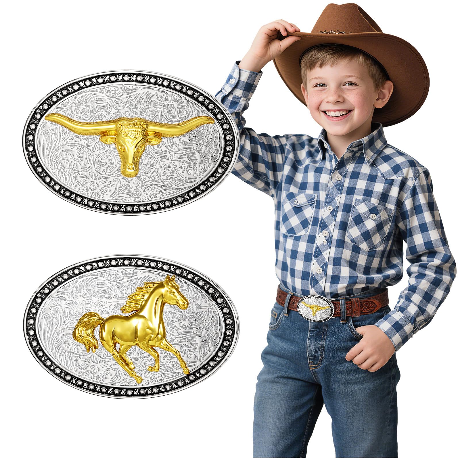 BELTROAD Kids Western Belt Buckles for Boys Girls Texas Rodeo Cowboy Buckle