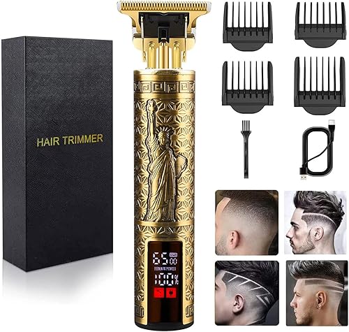 Cortadora de pelo para hombre, sin huecos, inalámbrica, cortadora de pelo con hoja en T, kit profesional de corte de pelo y aseo recargable,