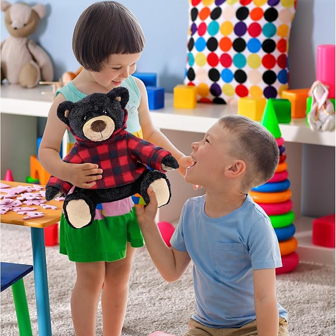 Peluche Oso Negro con Sudadera Roja a Cuadros DolliBu miniatura 6