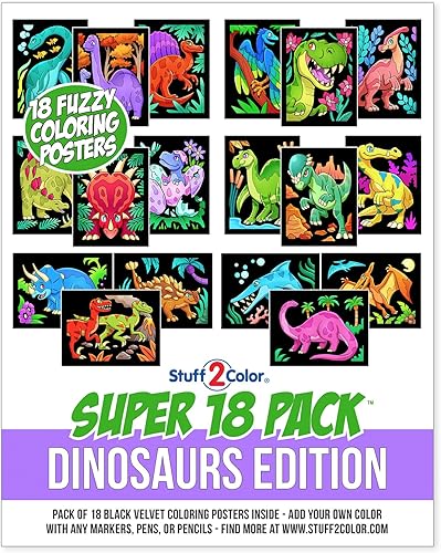 Miniatura 3 de Paquete de 18 pósteres de terciopelo mullido para colorear (edición de dinosaurios), artes y manualidades para niños y niñas, ideal para después de