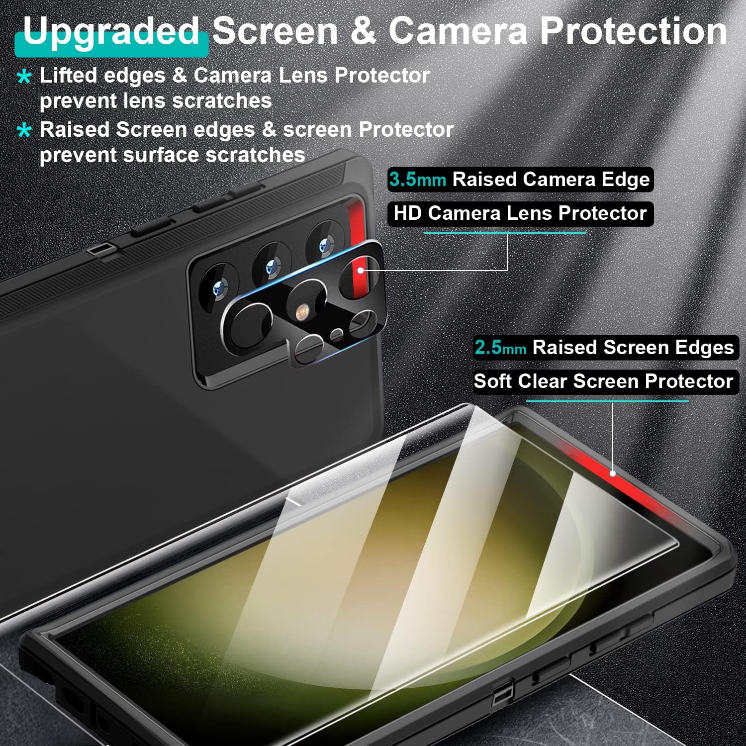 for Samsung Galaxy S23 Ultra Case: [Military Grade Shockproof] with 2Pcs [Camera Protector + Soft Screen Protector] Heavy Duty Protection Phone Case for Galaxy S23 Ultra 5G-Black image 3