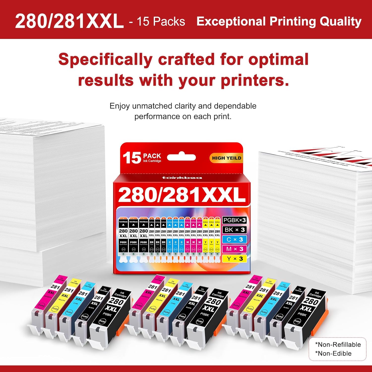 280 281 TR8620a Ink Cartridges High Yield Replacement for Canon PGI-280XXL CLI-281XXL 280XXL 280 281 XXL for Color Printer Pixma TR8600 TR8622a TR8620 TR8520 TS9120 TS9521c TS6120 TS8220 ink 15-Pack