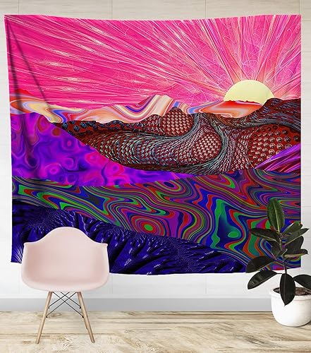 Miniatura 2 de LUCID EYE - Tapiz Trippy Trek, amanecer psicodélico de montaña, decoración de pared rosa para habitación de niñas, colgante de pared para