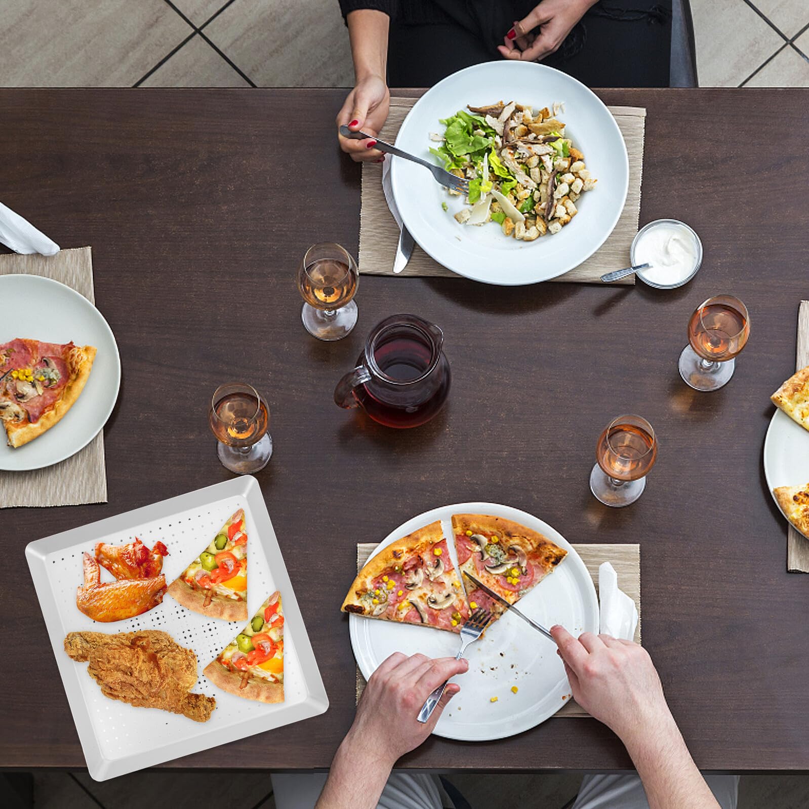 Teglia Pizza Quadrata Forata in Lega di Alluminio Antiaderente Resistente Alte Temperature per Forno Uso Domestico e Ristorazione
