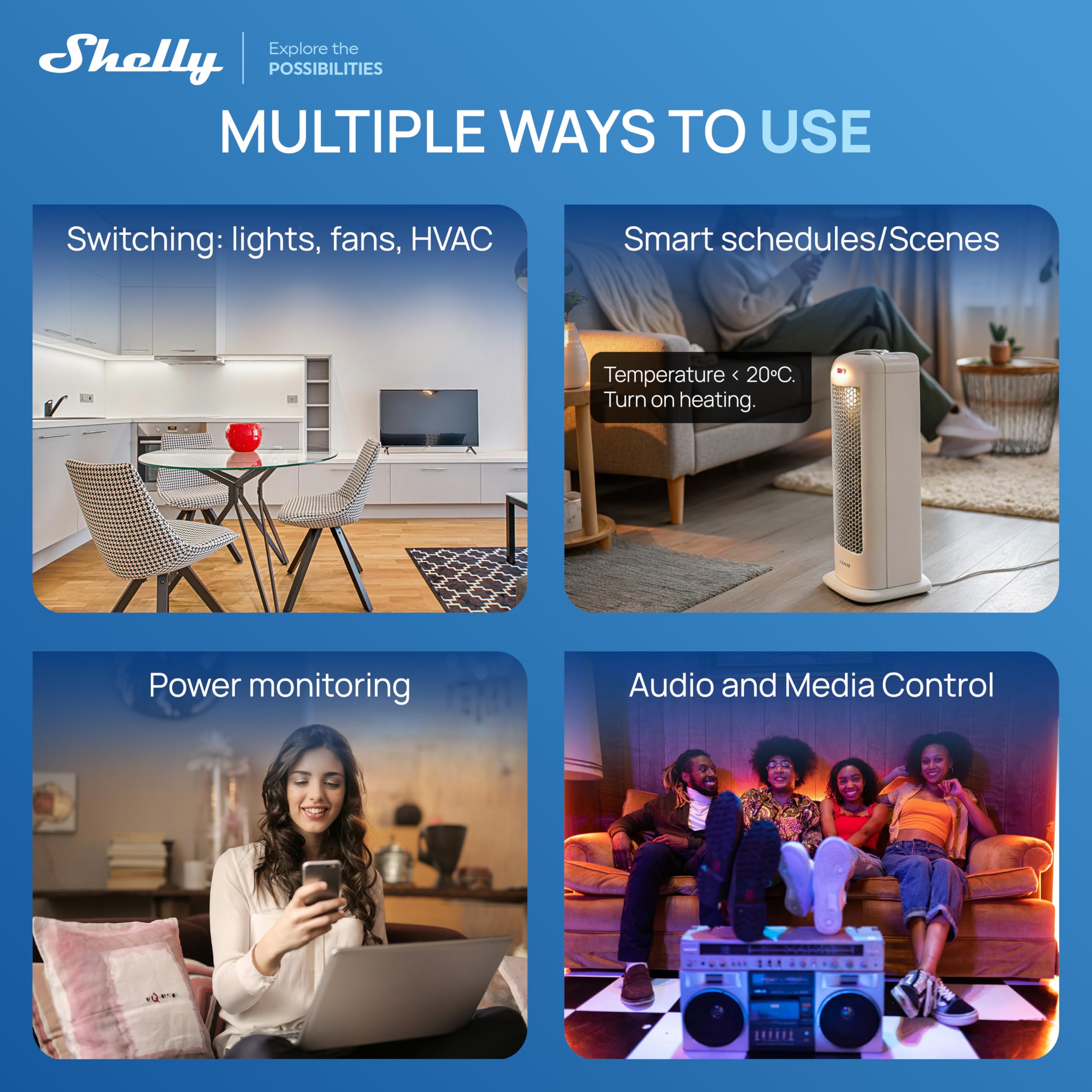 Shelly Wall Display XL Schwarz - 10.1" WLAN-Smart-Home-Bedienfeld, Vier Tasten, Integriertes 5A-Relais, Neutralleiter Erforderlich, LUX-Sensor, Stereo-Lautsprecher, Steuerzentrale, Home Assistant