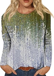 Ladies Tops 2023 Trendy Crewneck Soft Blouses Dressy Oversized T Shirts for Women Elegant Floral Print Graphic Tees Casual Long Sleeve Shirts Black,Cyan,Dark Gray,Multicolor S-5XL