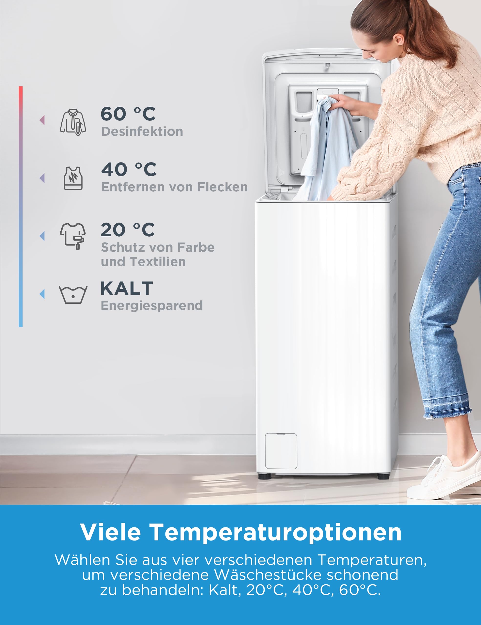 Midea Toplader Waschmaschine MF10ET60B 6KG 1200 U/min BLDC Inverter Dampffunktion SoftOpener AquaStop Weiß