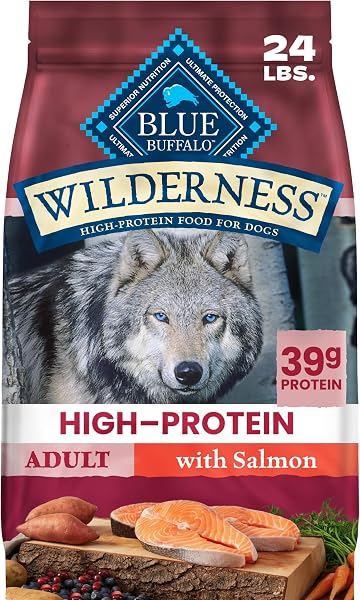 Blue Buffalo Wilderness Natural High-Protein Dry Food for Adult Dogs, with Wholesome Grains, Salmon, 24-lb. Bag