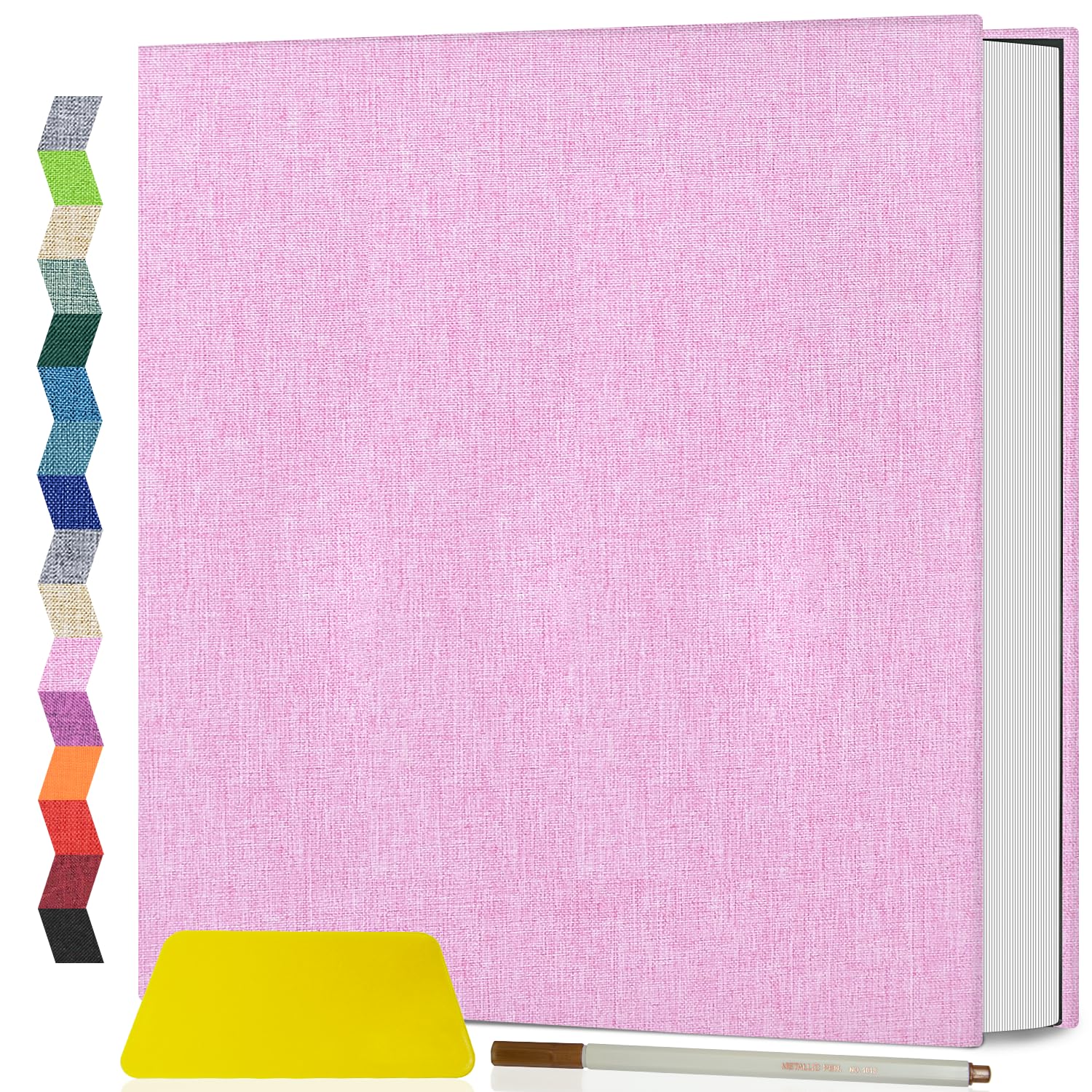 popotop Linen Self Adhesive Photo Albums 6x4 5x7 8x10, 40 Pages Large Photo Book, Linen Personalised Scrapbook Album for Wedding Baby Travel Polaroid, with Scraper and Metallic Pen — image 1