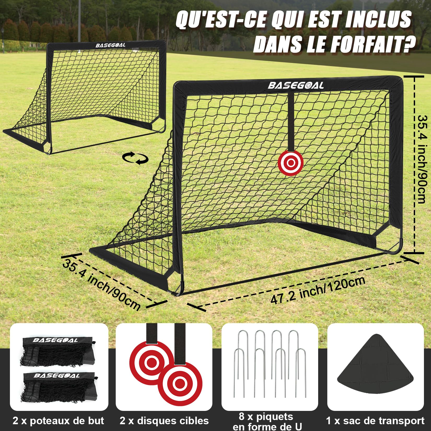 Cage de Foot, Set de 2 But de Foot Exterieur, Goal de Foot avec Cible Suspendue, But de Foot Exterieur pour Jardin Entrainement Football Cadeau - 120x90x90CM