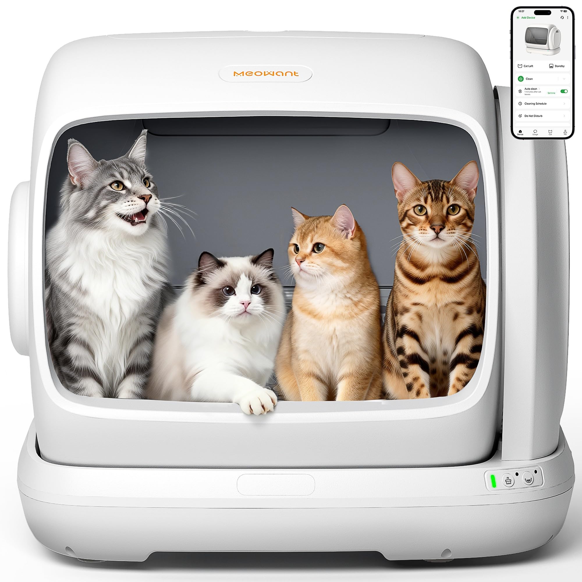 MeoWant Self-Cleaning Cat Litter Box 106L, Extra Large, Low Entry, Safety Sensor, Anti-Pinching, App Control, Odour Free, Automatic Litter Box XXXL Ideal for Multiple Cats