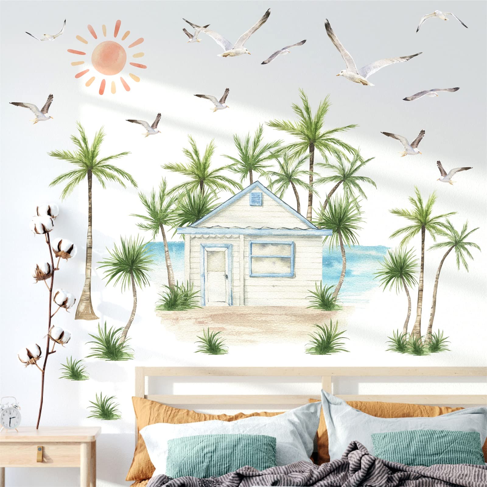 Runtoo Boho Wall Decal Arch Sun Palm Leaves Wall Stickers For Girls Bedroom Living Room Kids Nursery Abstract Modern Home Decor