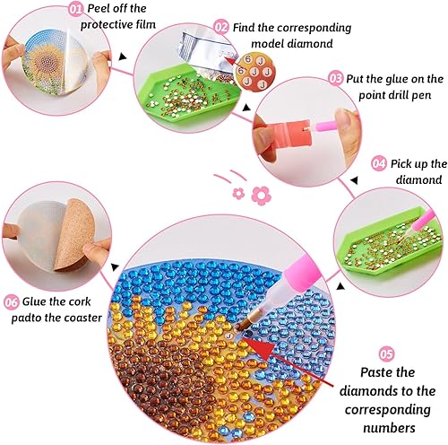 Miniatura 7 de Cheriswelry 8 posavasos de girasol con soporte  Kits de alfombrillas de pintura de diamante 5D  Arte floral para principiantes, adultos y niños