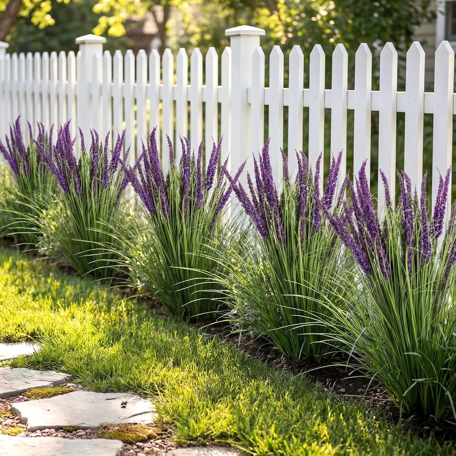 Jexine 10 Pcs Artificial Lavender Outdoor 31.5" Tall Faux Flowers Grass Stems UV Resistant Fake Outdoor Plants for Porch Planter Garden Patio Front Door Home Wedding Decor