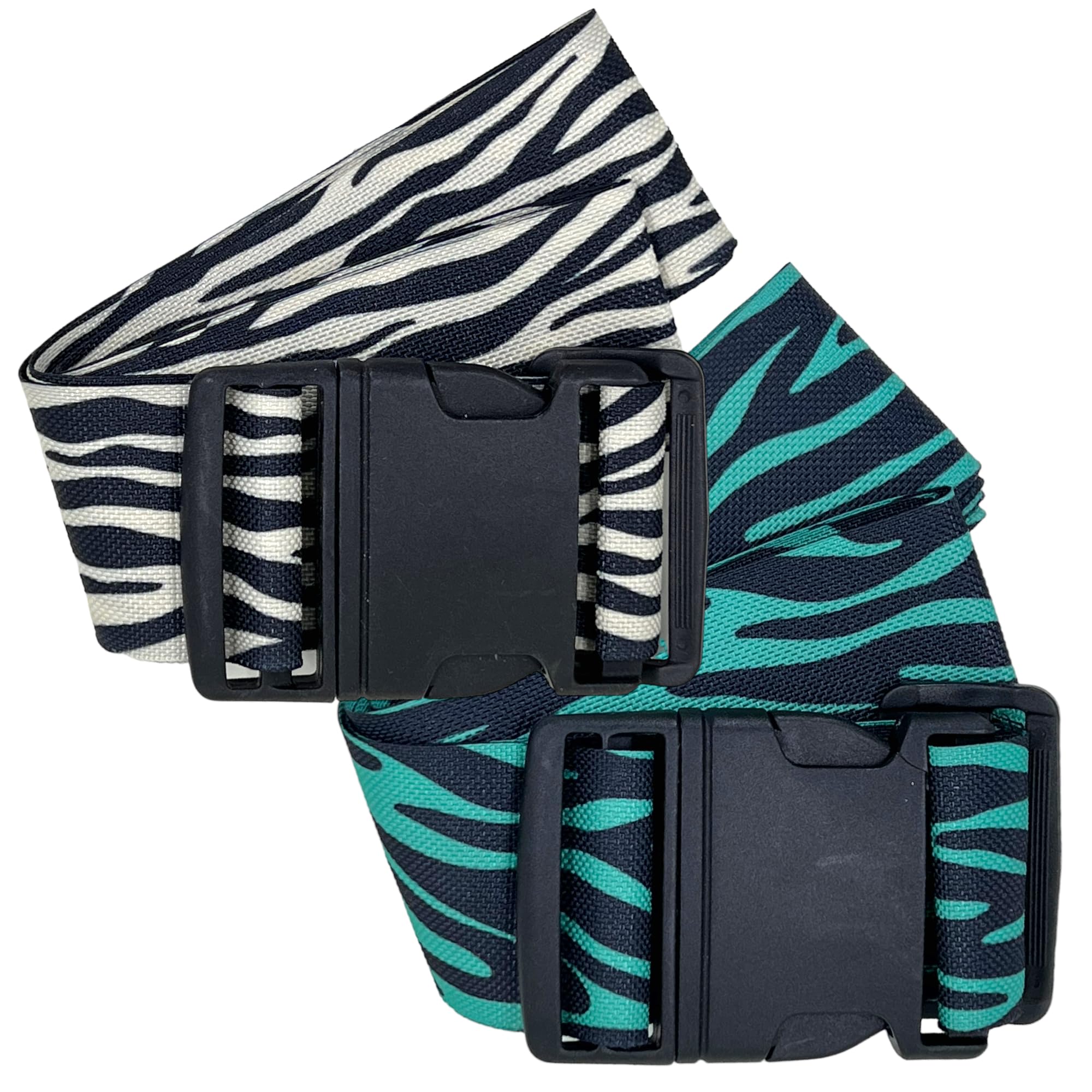 MIJOMA - 2-Stück Set Gepäckgurt, Verstellbarer, Hochwertiger und Stylischer Koffergurt im Animal-Design. Leicht Identifizierbar, Passt auf Jede Gepäckgröße, Ideal für Vielreisende (Zebra)