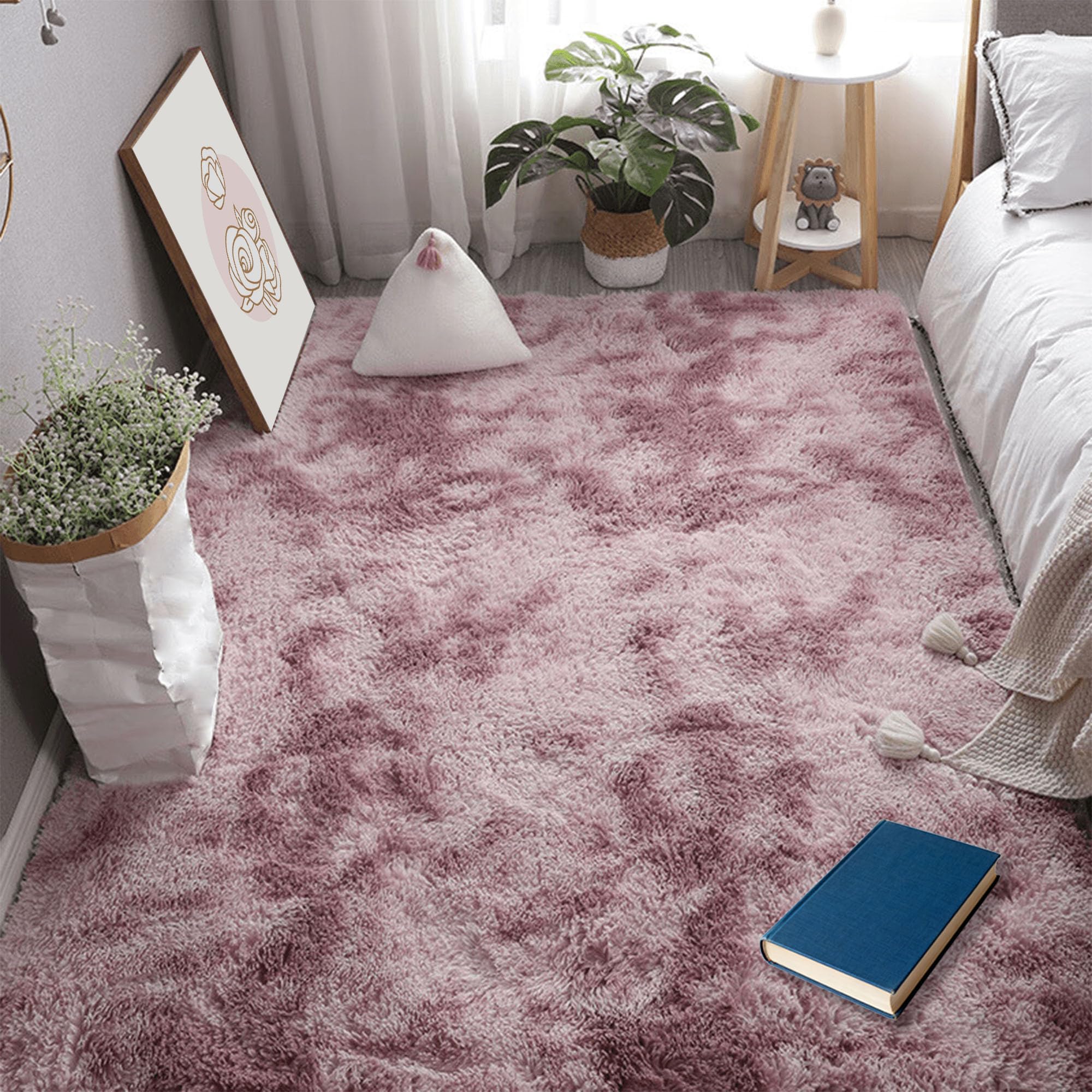 Moelleux tapis à poils longs moderne design d'architecte rose 250x310