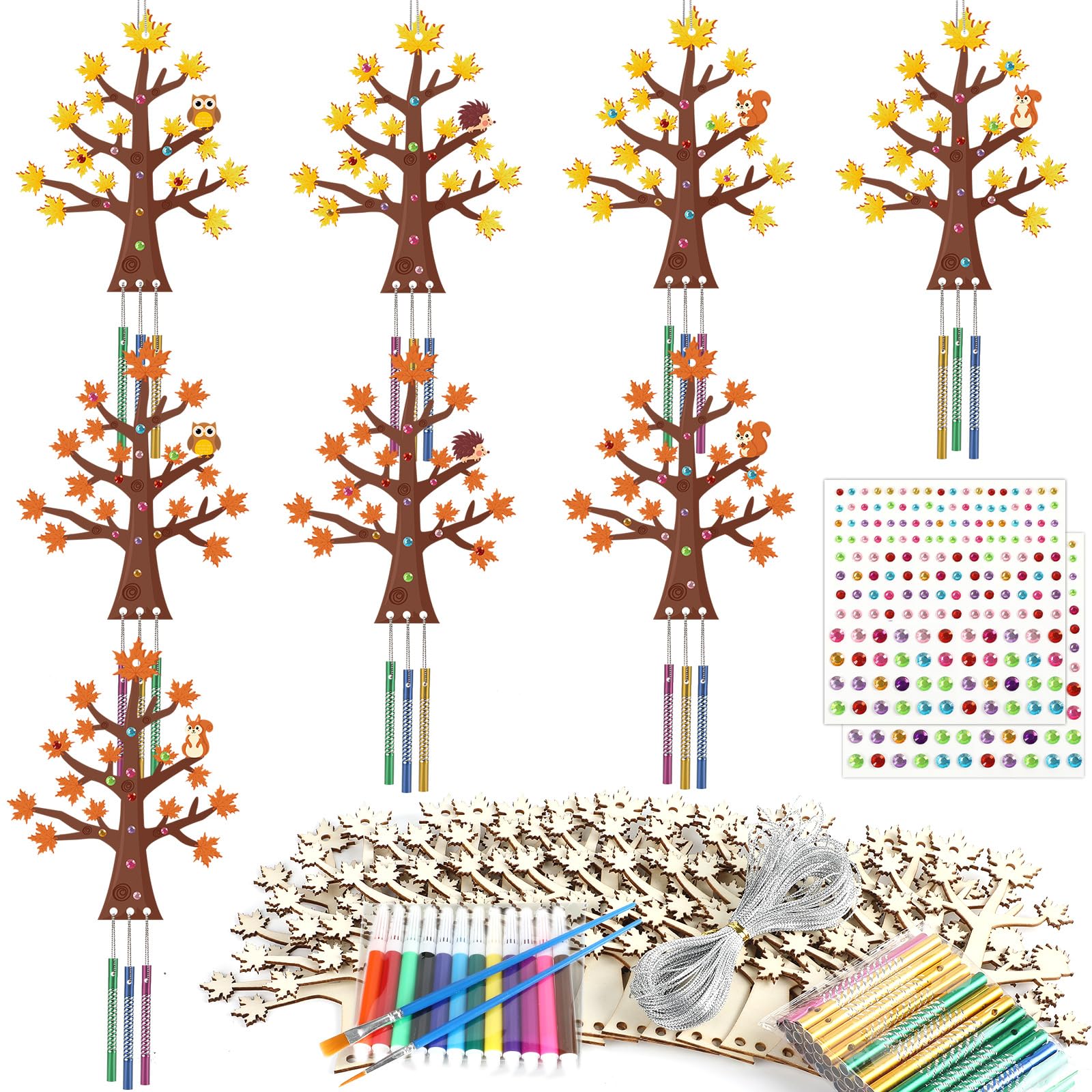 gisgfim 16 Pack Fall Wind Chime Crafts Kits for Kids Make Your Own Thanksgiving Maple Tree Wind Chime Wooden DIY Arts and Crafts for Autumn Party