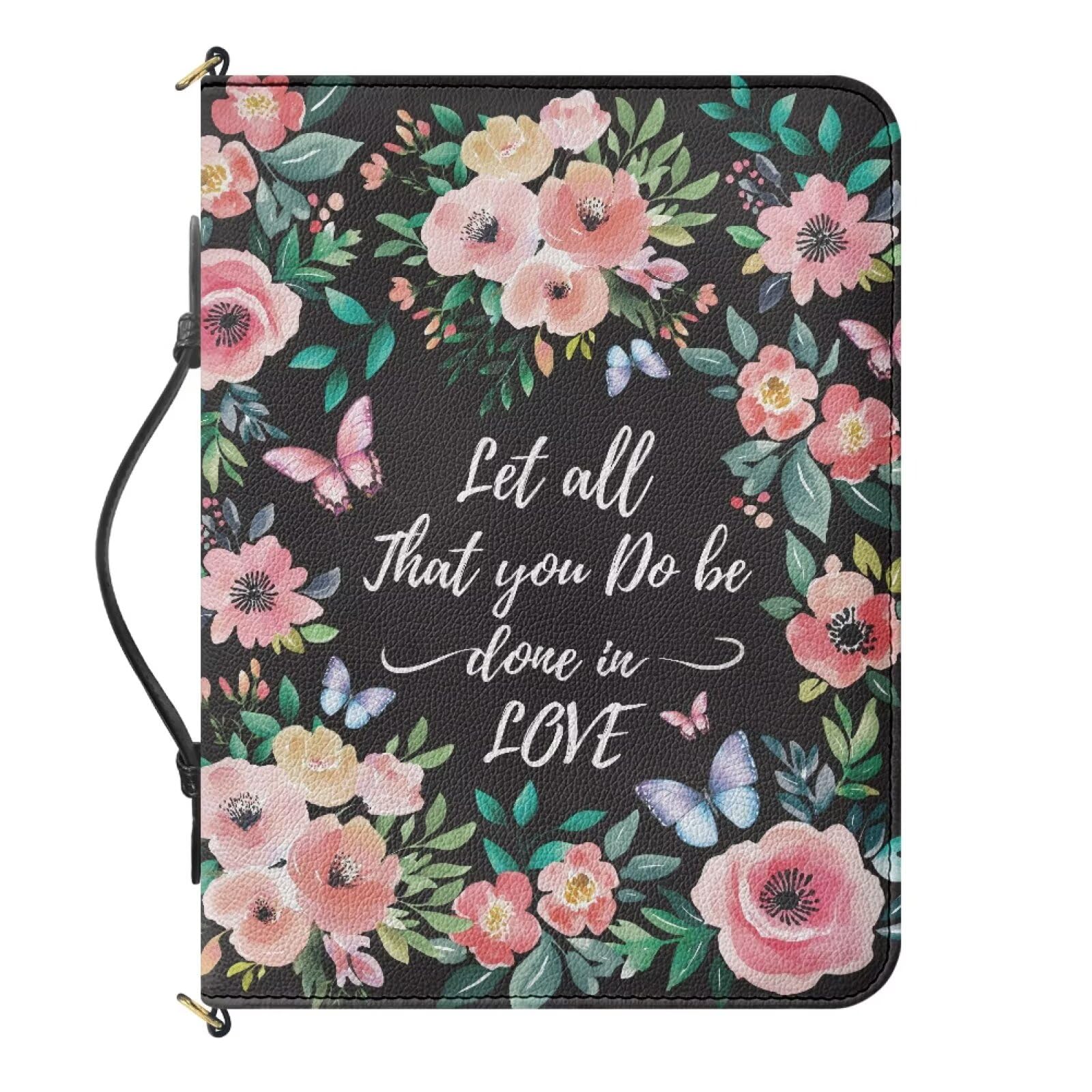Urndoeng Large Bible Covers for Women - Floral Bible Carrying Case for Church | Leather Bible Holder with Shoulder Strap | Christian Gifts Chic Flroal Print — image 1