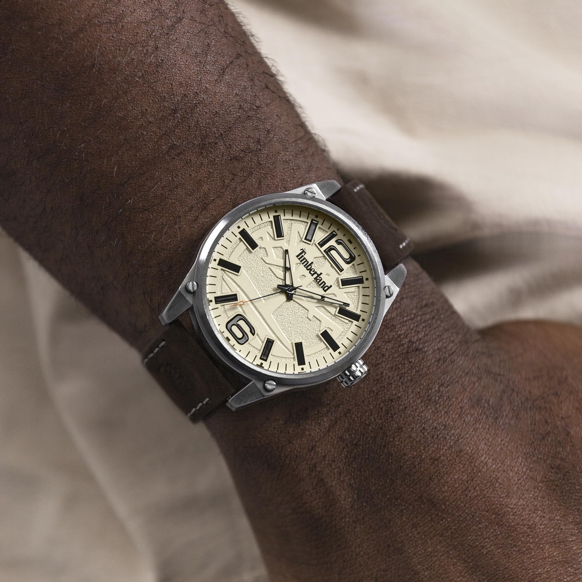 Timberland Orologio da uomo Ripley Z marrone e crema con cinturino in pelle 3ATM
