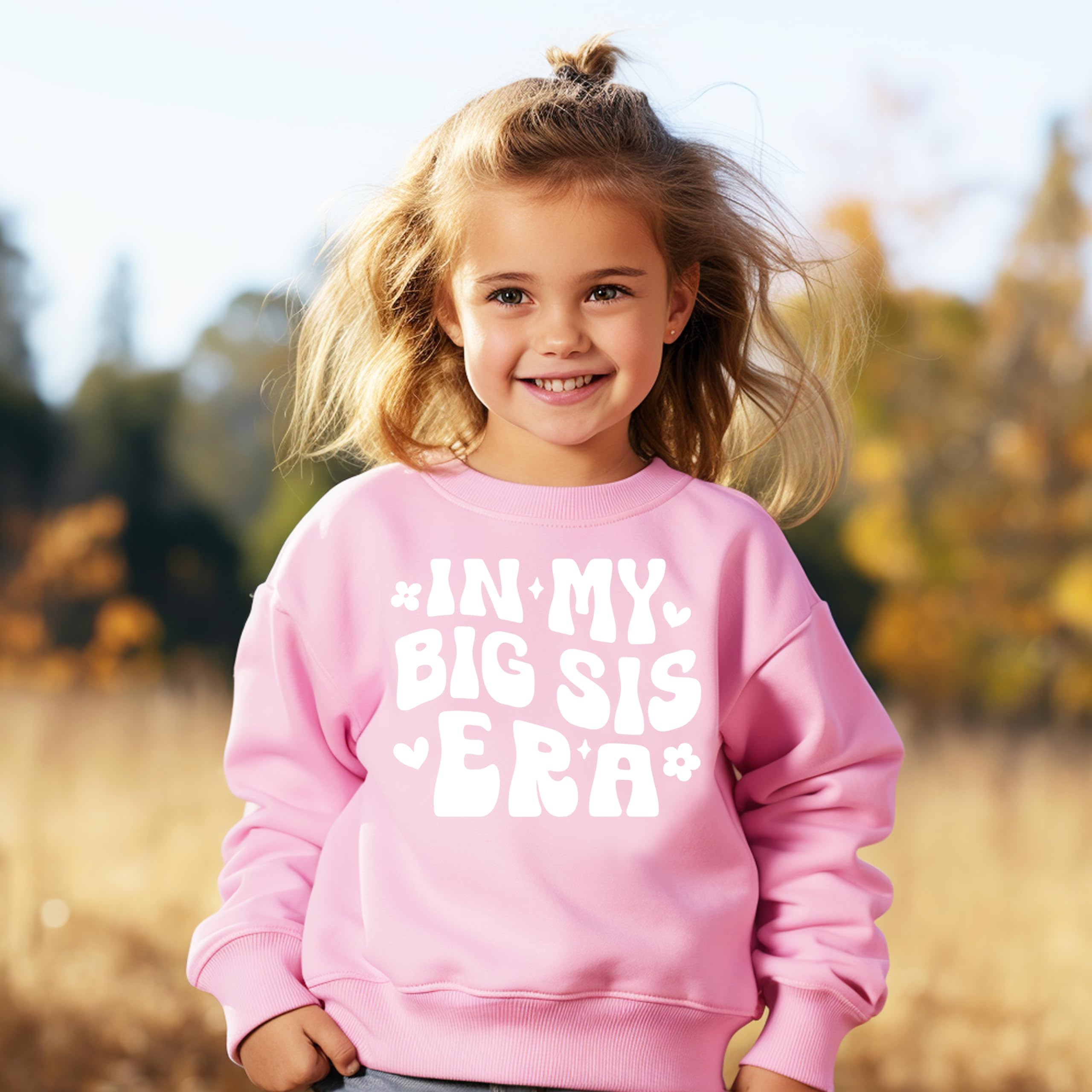 Olive Loves Apple In My Big Sis Era Sweatshirt Big Sister Reveal Announcement for Baby and Toddler Girls Sibling Outfits Pink Sweatshirt 3T