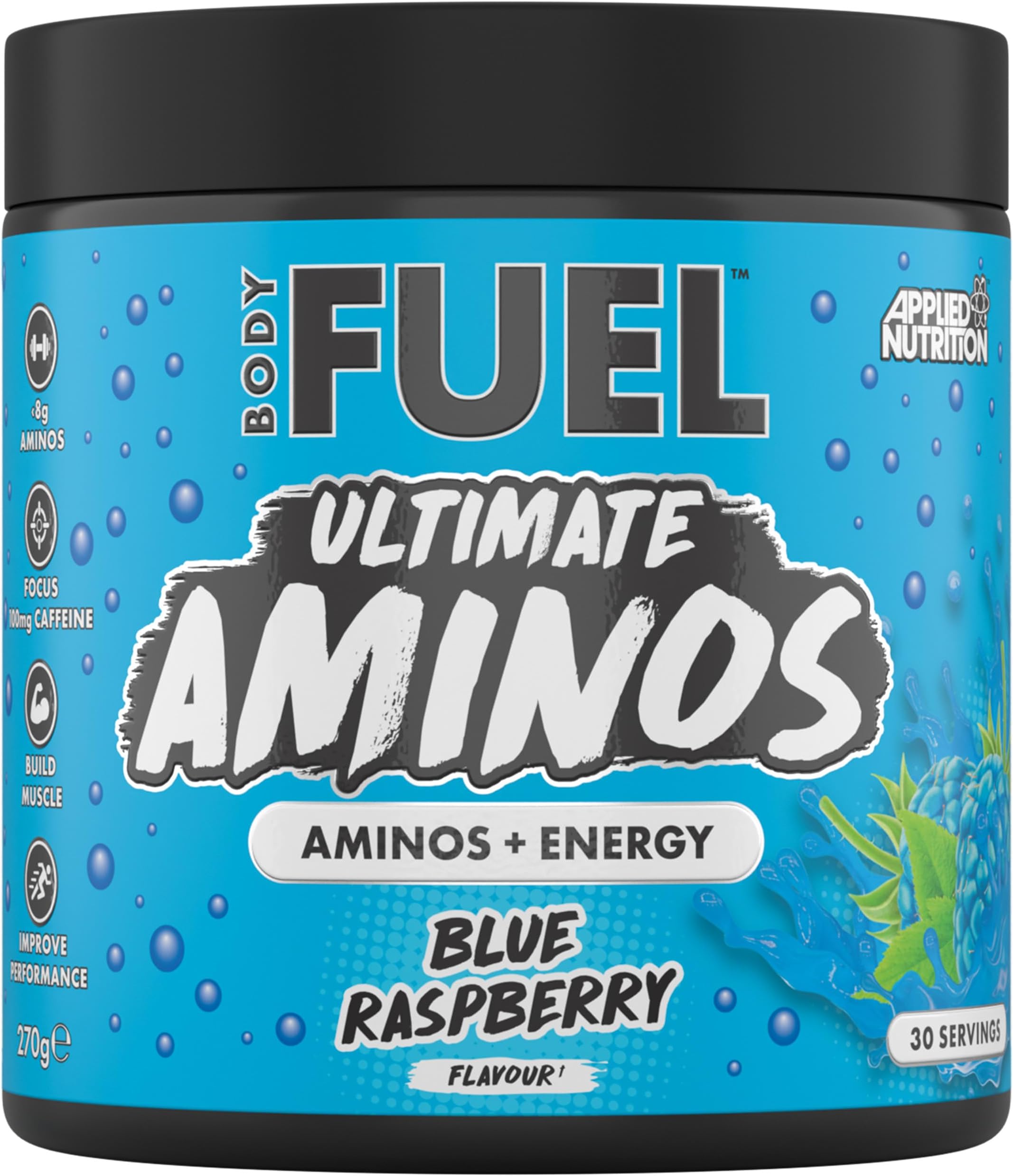 BodyFuel Amino's - Amino Acids Supplement, EAA Essential Amino Acids Powder, Muscle Fuel & Recovery (270g - 30 Servings) (Blue Raspberry)