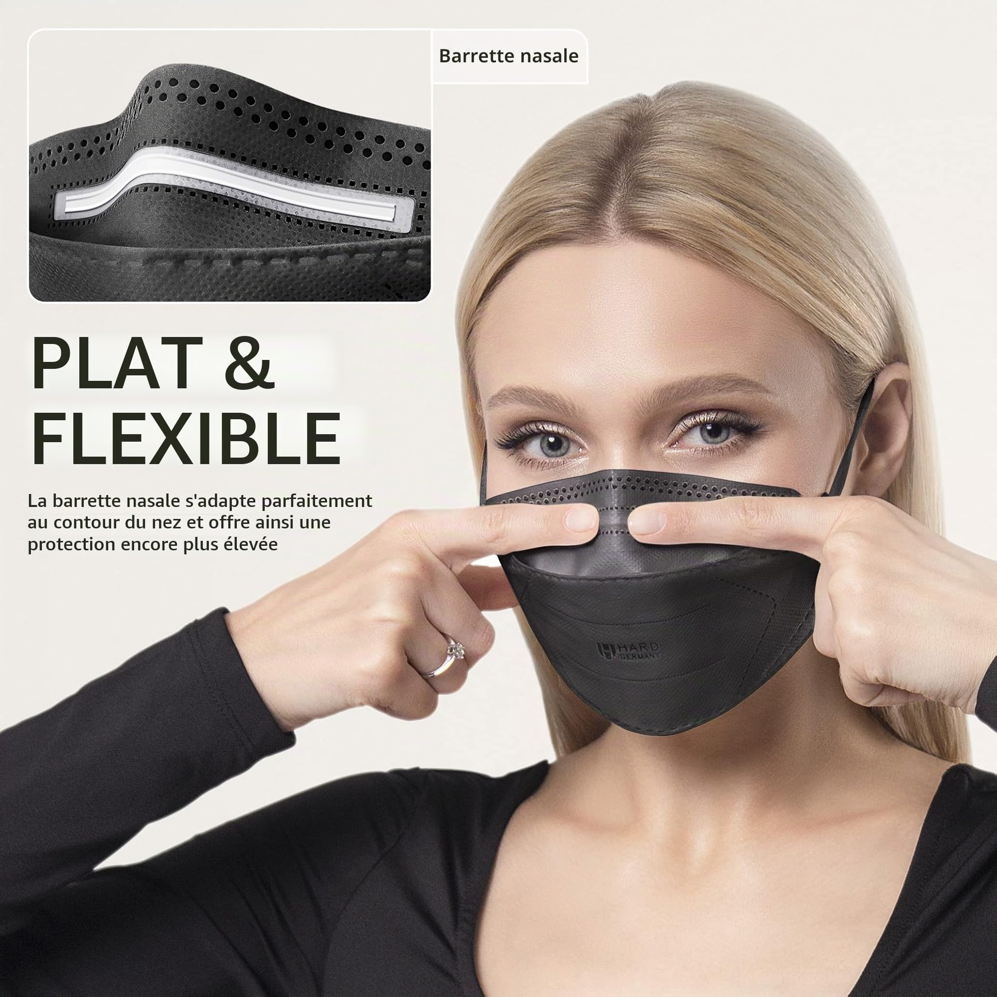 HARD Mask Masque respiratoire FFP2 | Fabriqué en Allemagne | Respirateur | taille standard | Filtration 99,5% | ÖKO-TEX | emballage scellé NON individuellement - Noir - 20 pièces