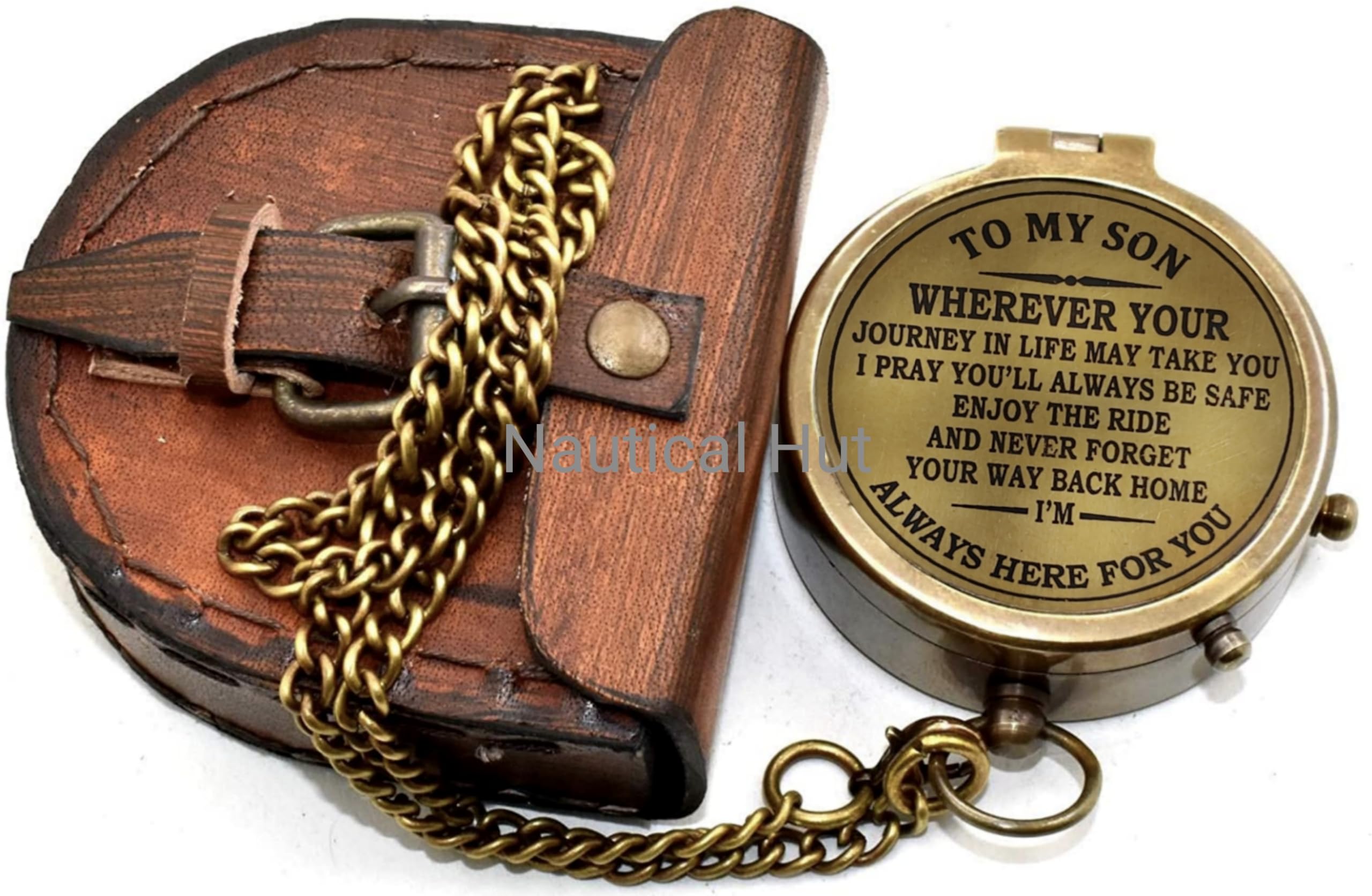to My Son Engraved Brass Compass Gift to My Son/Nautical Gift for Son from Dad/Gift to Son from Mom/Gift for Son,Father Son Gift,Mother Son Gift,Love Mom,Son from Mom, Love Dad/Leather Case (I)
