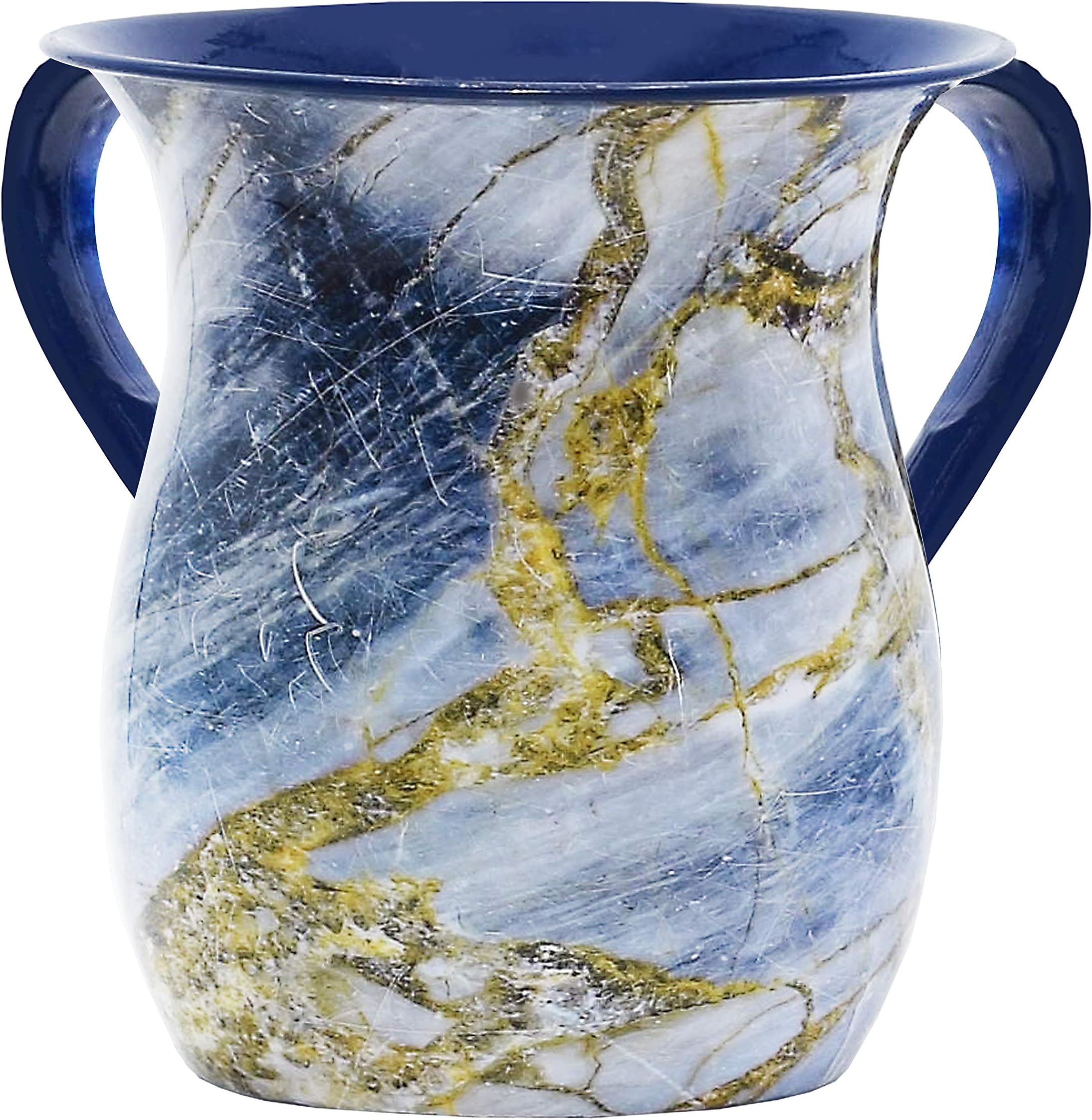 The Kosher Cook Stainless Steel Netilat Yadayim Cup - Blue and Gold Stone Painted Design - Looks Like Ceramic - Rust, Break and Crack Proof Negel Vasser Cup - Judaica Gift Collection