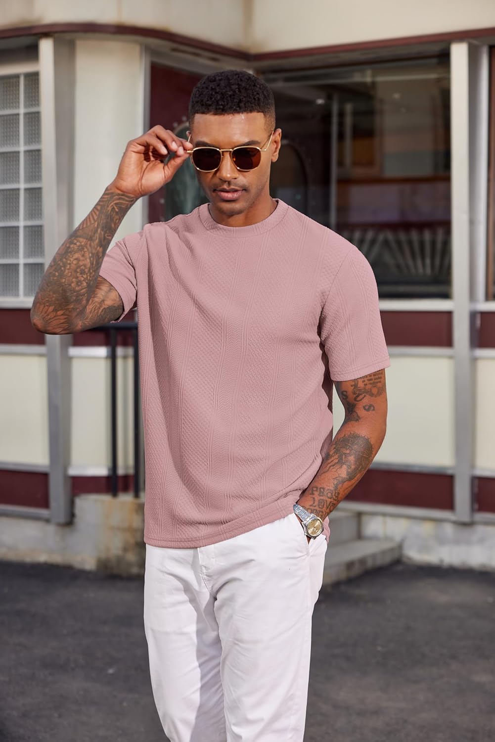 COOFANDY Men's T-Shirt Short Sleeve Crew Neck Textured Shirts Classic Knit Pullover Tees - Image 3