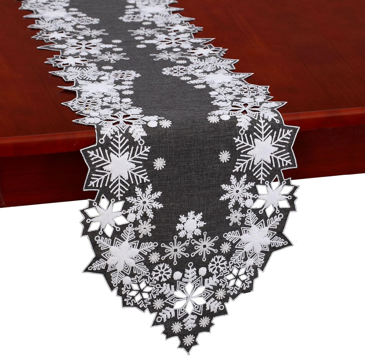 Simhomsen Towel Embroidered Snowflake Design Navy Blue and White Table Runner for Christmas and Winter (Navy, 14×90 inches)