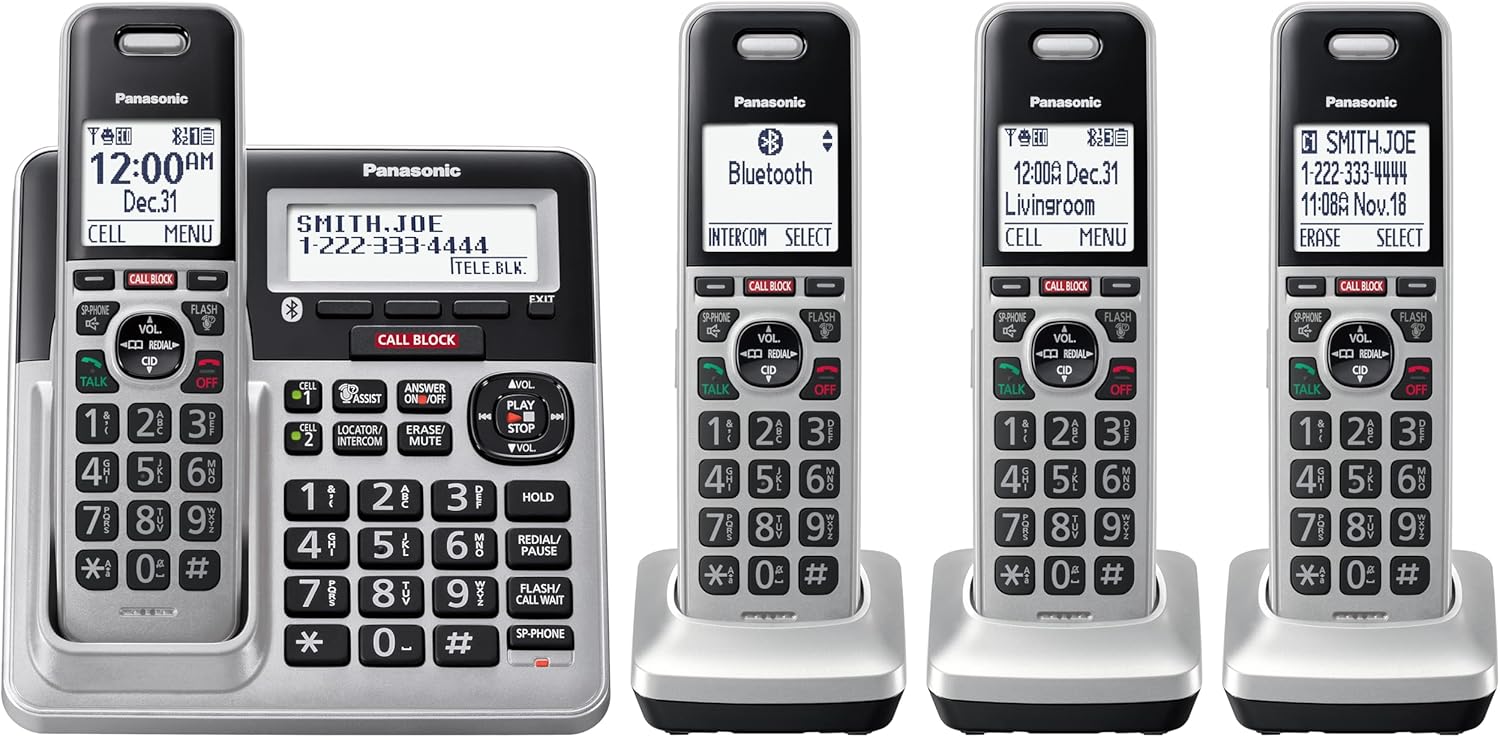 Panasonic KX-TG994 DECT 6.0 Bluetooth 4-Handset Phone Bundle (Renewed)