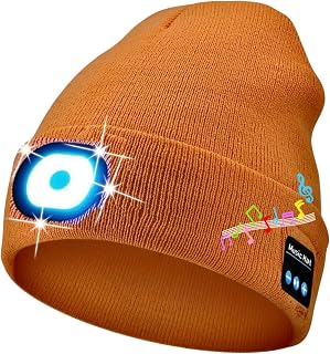 Bluetooth Beanie with Light | Unisex Gift for Men, Women,Wireless Headphones & Headlamp for Fishing Jogging Working