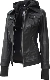 Real Leather Jacket Women - Detachable Hooded Bomber Lambskin Womens Leather Jackets
