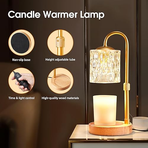 Vista 2 de Briever Lámpara calentadora de velas regulable con temporizador, calentador eléctrico de cera de vela ajustable en altura, regalos de cumpleaños