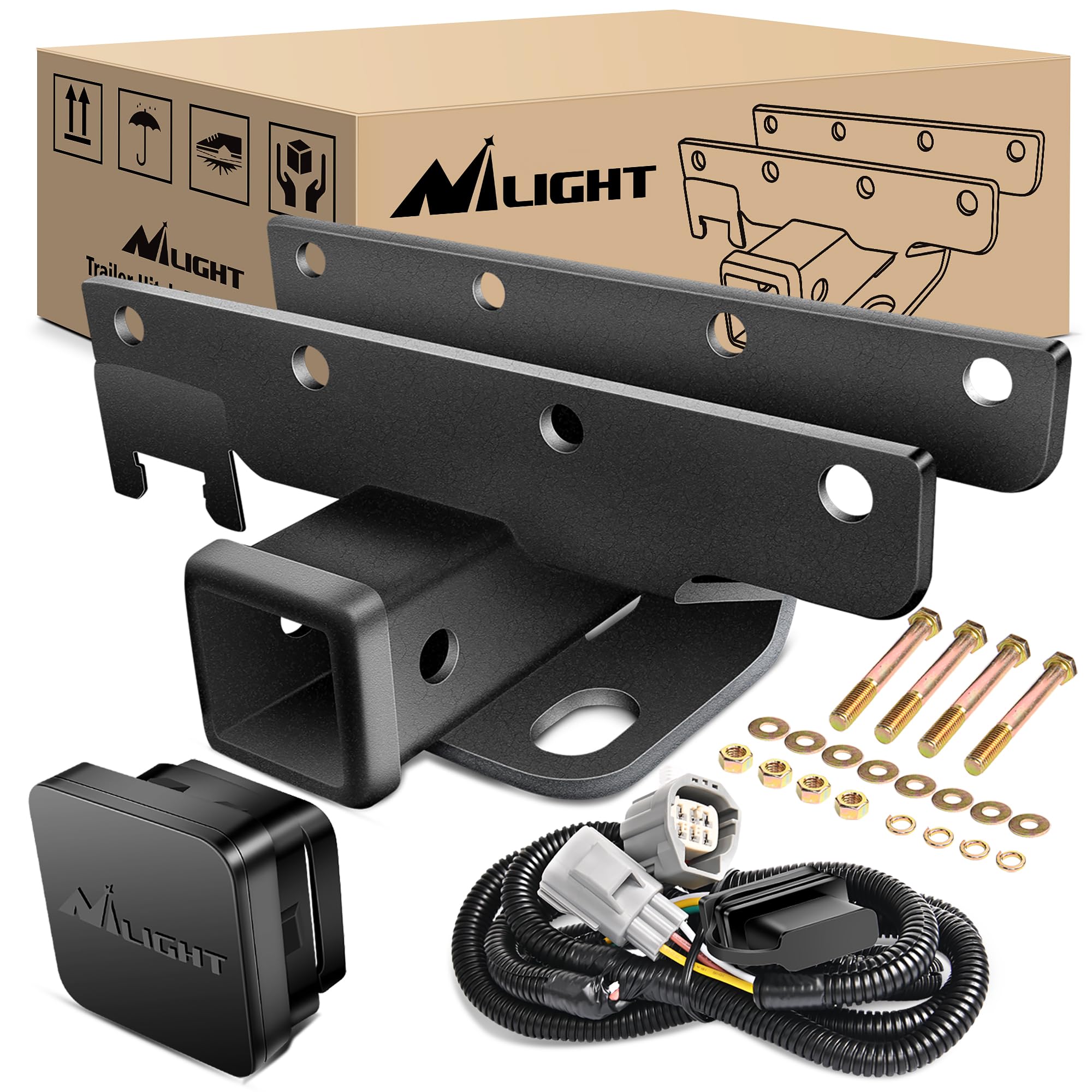 Nilight JK61A Kit de Receptor de Enganche para Remolque de Parachoques Trasero de 2 Pulgadas, Compatible con Jeep Wrangler JK 20072018 de 4 Puertas y 2 Puertas ilimitadas, con arnés de cableado de