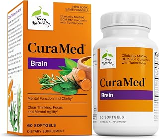 Terry Naturally CuraMed Brain - Dietary Supplement to Support Clarity & Focus - Brain Health Supplement with Curcumin & Turmeric Essential Oil to Aid Concentration - 60 Softgels