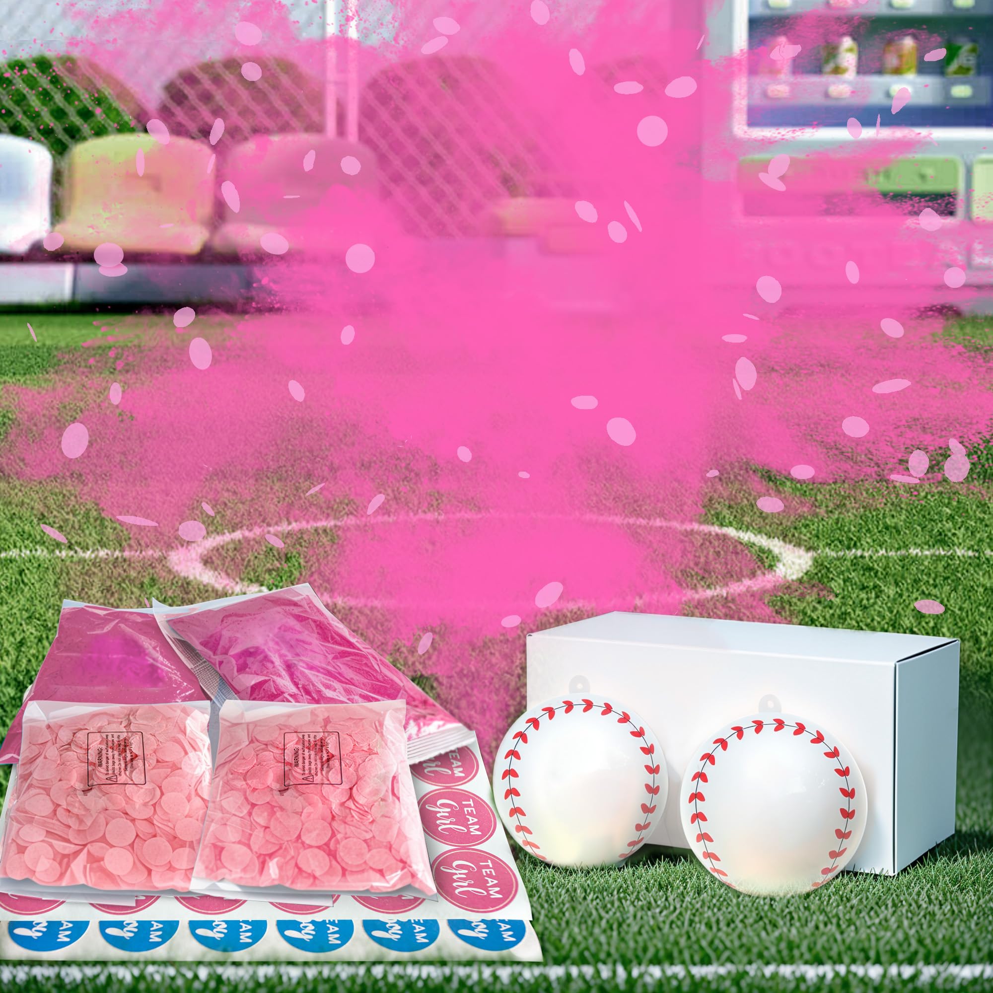 POPUPARTY 2 Pack Gender Reveal Baseball with Manual Filled Pink Powder for Baby Gender Reveal Decoration