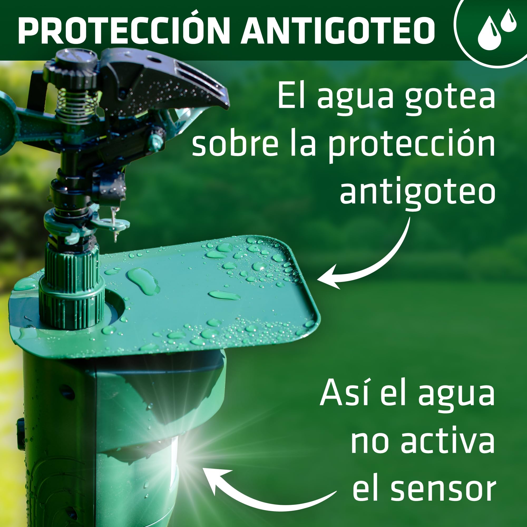 Gardigo® Ahuyentador de Animales con Rociador Efectivo | Aspersor de Agua con Sensor de Movimiento Ahuyentador Gatos, Perros, Espantapajaros Exterior | Espanta Gatos sin Veneno, Repelente Plagas