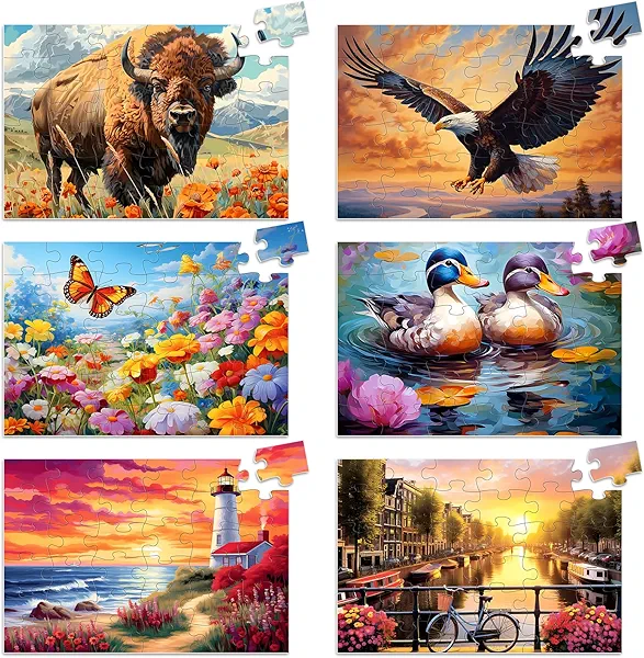 6 Pack 36 Piece Large Jigsaw Puzzle for Seniors Puzzles Dementia Alzheimer's Products and Activities for Elderly Adults Alzheimer's Puzzles Easy Memory Games Gift for Seniors Patients in Nursing Home