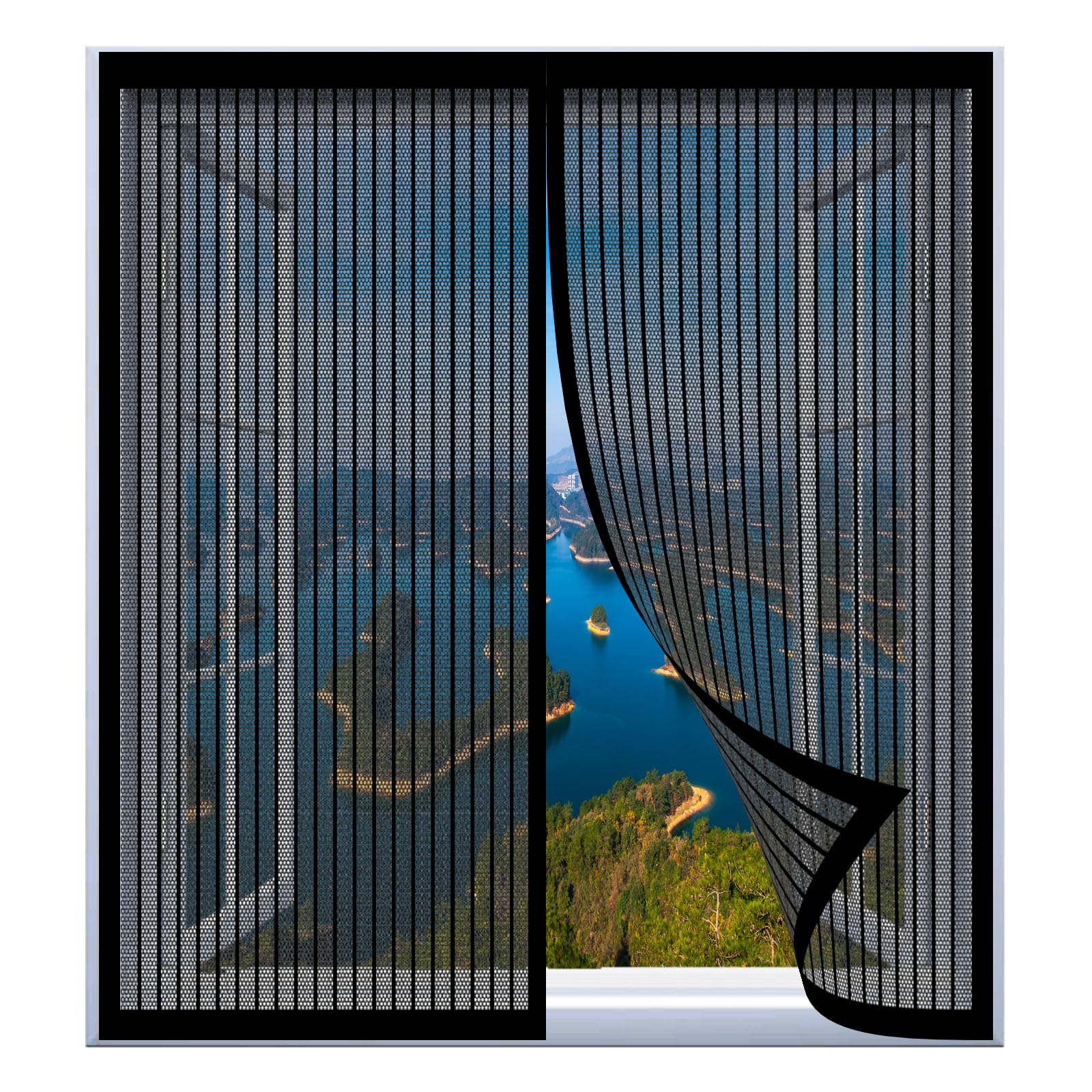 Yuanwan Black Fly Screens For Window Nets 107 X 127 Cm Easy Installation No Drilling Or Screwing Powerful Magnets For Windows Nets To Keep Bugs Out,